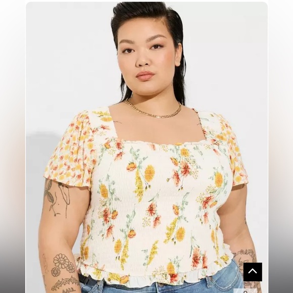 torrid Tops - NWT Torrid Warm Sunset Floral Smocked Flutter Short Sleeve Crop Top size 6X